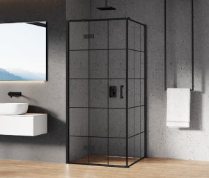 New Trendy New Renoma Black kabina prostokątna 90x80 drzwi uchylne, strona lewa, czarna krata D-0273A/D-0164B-WP