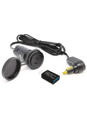 Kabel do tankbagu z podwójnym gniazdem USB C Touratech z wtyczką do gniazda DIN czarny