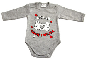 Olibambi body dla niemowląt z długim rękawem Kocham Ciocię i Wujka szary melanż