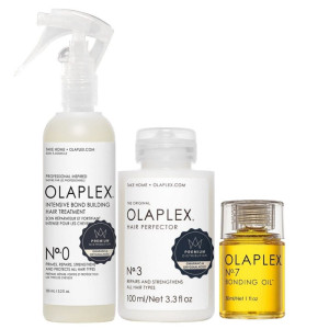 Olaplex zestaw odbudowujący do włosów zniszczonych-kuracja No. 0 155ml-perfector No. 3 100 ml-olejek No. 7 30 ml