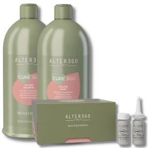 AlterEgo CureEgo Filler zestaw kondycjonująco - wypełniający szampon 950ml maska 950ml ampułki 12 x 10ml