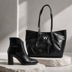 Zestaw buty i torebka motywem zwierzęcym - WONDERS M-5444 WB-54023 CZARNY