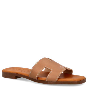 Wygodne klapki ze skóry - OH! MY SANDALS 5566 JASNY BRĄZ