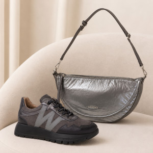 Zestaw buty i torebka PREMIUM - WONDERS A-24110 WB-55030 CZARNO SREBRNY