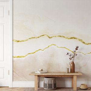 Tapeta na ścianę - cream gold line , rodzaj - tapeta flizelinowa laminowana