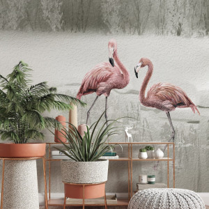 Tapeta na ścianę - flamingo oasis , rodzaj - tapeta winylowa strukturalna