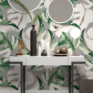 Tapeta na ścianę - whitegreen monstera , rodzaj - tapeta flizelinowa laminowana