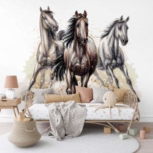 Tapeta dla dzieci - horse family , rodzaj - tapeta flizelinowa laminowana