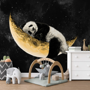 Tapeta dla dzieci - panda moon , rodzaj - tapeta winylowa strukturalna