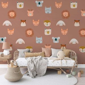 Tapeta dla dzieci - sleepy animal heads , rodzaj - tapeta flizelinowa