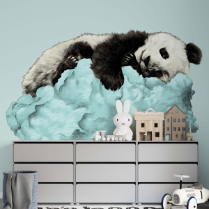 Tapeta dla dzieci - mint panda , rodzaj - tapeta winylowa strukturalna