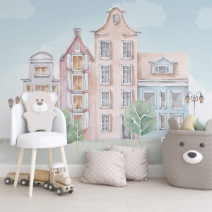 Tapeta dla dzieci - pastel city , rodzaj - tapeta flizelinowa