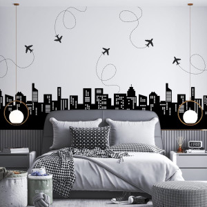 Tapeta dla dzieci - city planes , rodzaj - tapeta flizelinowa laminowana