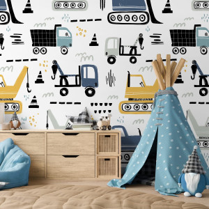 Tapeta dla dzieci - kids excavator , rodzaj - tapeta flizelinowa