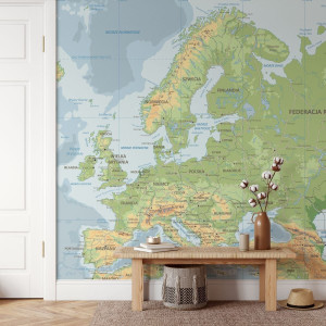 Tapeta na ścianę - mapa fizyczna europy pl , rodzaj - tapeta flizelinowa laminowana