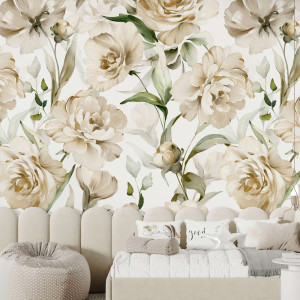 Tapeta na ścianę - beige peonies , rodzaj - próbka tapety 50x50cm