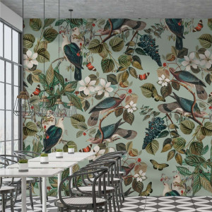 Tapeta na ścianę - mint birds , rodzaj - tapeta winylowa strukturalna