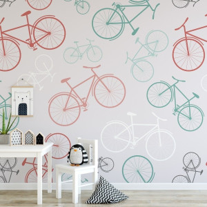 Tapeta dla dzieci - bicycle design , rodzaj - tapeta winylowa strukturalna