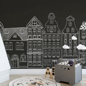 Tapeta dla dzieci - chalky city , rodzaj - tapeta flizelinowa laminowana