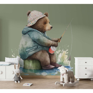 Tapeta na ścianę - fishing bear , rodzaj - tapeta winylowa strukturalna