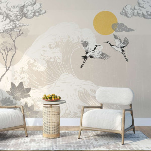 Tapeta na ścianę - japanese cranes , rodzaj - próbka tapety 50x50cm