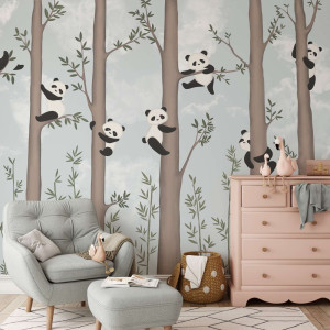 Tapeta na ścianę - climbing pandas , rodzaj - tapeta flizelinowa laminowana