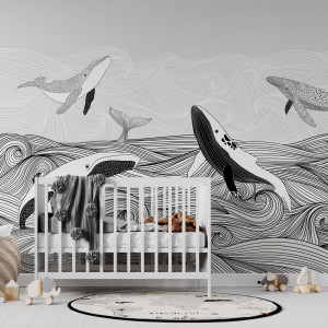 Tapeta na ścianę - linear whales , rodzaj - tapeta flizelinowa laminowana