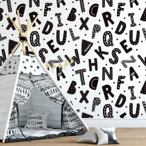 Tapeta dziecięca - scandi alphabet , rodzaj - tapeta winylowa strukturalna
