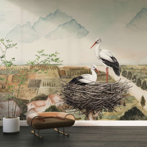 Tapeta na ścianę - village storks , rodzaj - tapeta flizelinowa laminowana