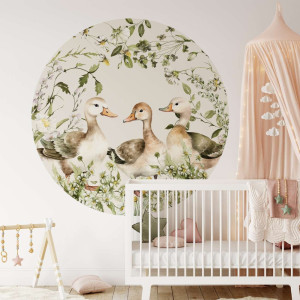 Tapeta w kształcie koła - floral ducks , rodzaj - tapeta flizelinowa