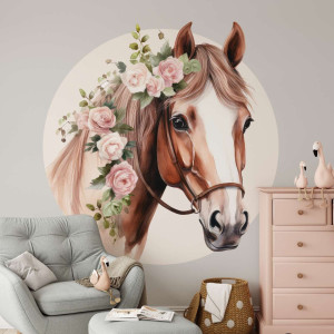 Tapeta w kształcie koła - peony horse , rodzaj - tapeta flizelinowa laminowana