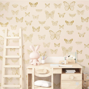 Złota tapeta - cream butterflies , rodzaj - tapeta złota flizelinowa