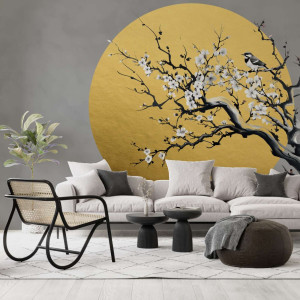 Złota tapeta - japanese cherry blossom , rodzaj - tapeta złota flizelinowa