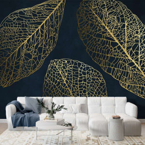Złota tapeta - leaf veins , rodzaj - tapeta złota flizelinowa