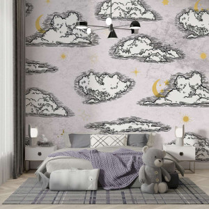 Złota tapeta - retro clouds sketch , rodzaj - próbka tapety 50x50cm