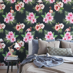 Tapeta na ścianę - flamingo flowers , rodzaj - tapeta flizelinowa