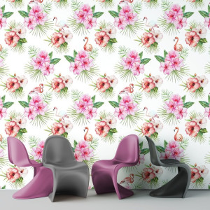 Tapeta na ścianę - flamingos flowers , rodzaj - tapeta flizelinowa laminowana