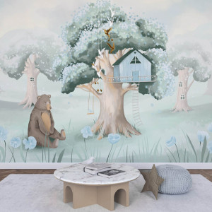 Tapeta na ścianę - blue treehouse , rodzaj - tapeta flizelinowa