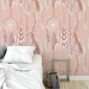 Tapeta na ścianę - pink dreamcatchers , rodzaj - tapeta flizelinowa