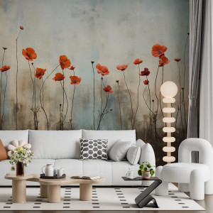 Tapeta na ścianę - poppy mural , rodzaj - tapeta flizelinowa