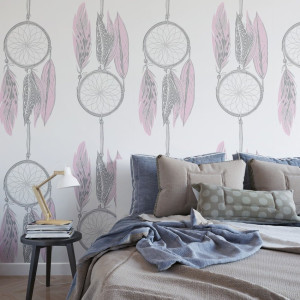 Tapeta na ścianę - pink dreamcatcher feathers , rodzaj - tapeta flizelinowa laminowana
