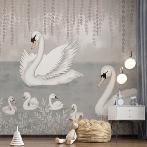 Tapeta na ścianę - swan lake , rodzaj - próbka tapety 50x50cm