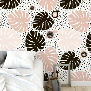 Tapeta na ścianę - pink monstera , rodzaj - tapeta flizelinowa laminowana