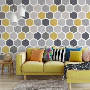 Tapeta na ścianę - sunny hexagons , rodzaj - próbka tapety 50x50cm
