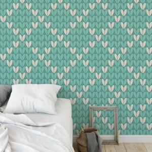 Tapeta na ścianę - turquoise hearts , rodzaj - tapeta winylowa strukturalna