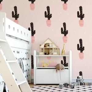 Tapeta dziecięca - pinky cacti , rodzaj - tapeta winylowa strukturalna
