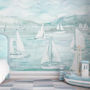 Tapeta na ścianę - sailboat blue , rodzaj - tapeta flizelinowa