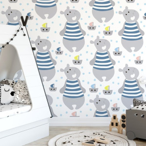 Tapeta dziecięca - hippo art , rodzaj - tapeta flizelinowa laminowana