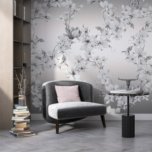 Srebrna tapeta - magnolia shimmer , rodzaj - próbka tapety 50x50cm