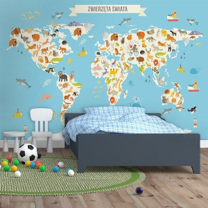 Mapa zwierzęta świata - tapeta ścienna , rodzaj - tapeta flizelinowa laminowana